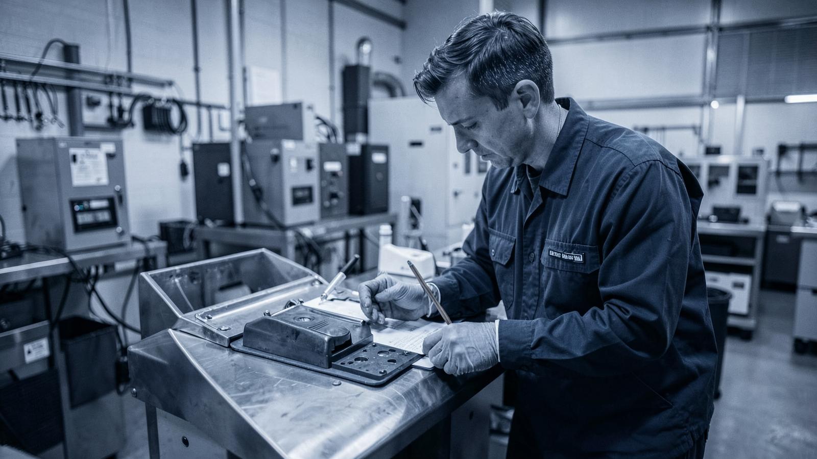 Inspector recording results during incoming quality inspection